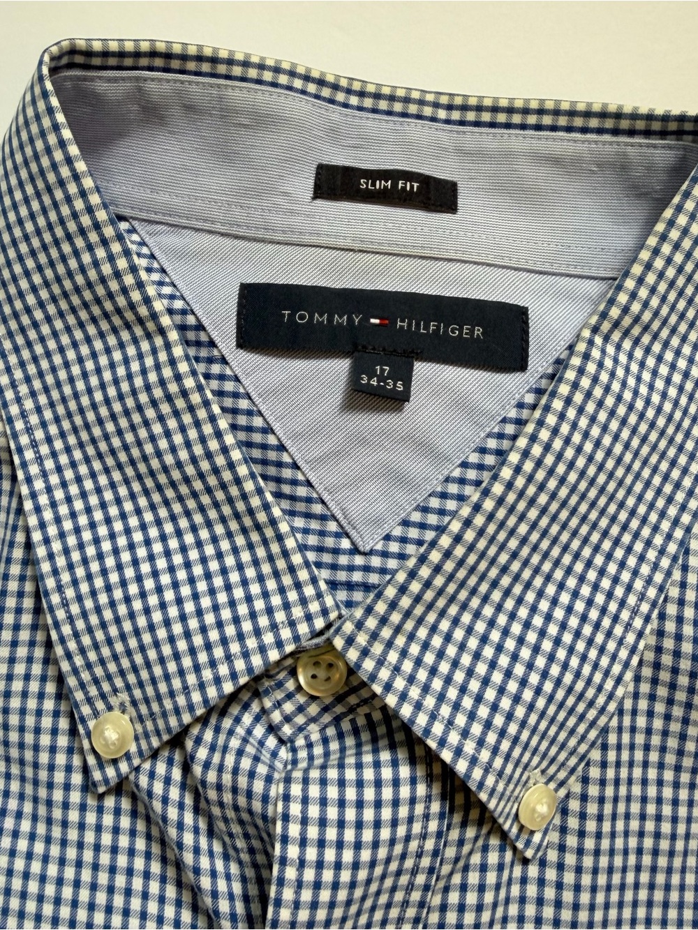 Tommy Hilfiger Blue Check Slim Fit Button-Down Shirt 17 34-35 - Picture 2 of 3